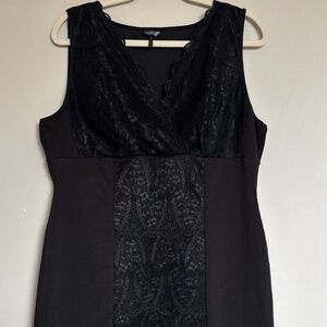 Daisy Fuentes Dress Women's Black Lace Sheath Mid Length V-Neck Size XL Sheek